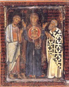 Икона Божией Матери Влахернская с Моисеем и Евфимием, Иерусалим, 13 век