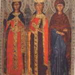 Великомученицы Екатерина, Варвара и Параскева. Греция, 17в.