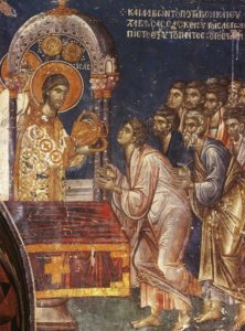 Фреска "Причащение апостолов" Монастырь Ставроникита, Афон
