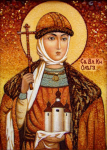 Святая равноапостольная княгиня Ольга. Икона из янтаря